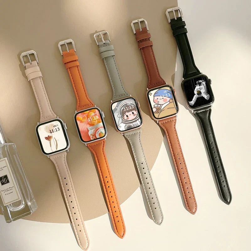 Slim leather strap for Apple Watch band 49mm series 7 8 9 41mm/45mm 38mm/42mm Wrist bracelet iWatch SE 6 5 4 3 40mm/44mm ultra-2